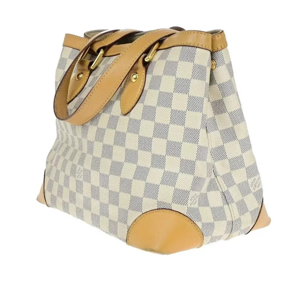 LOUIS VUITTON Hampstead PM Shoulder Bag Damier Azur Leather White